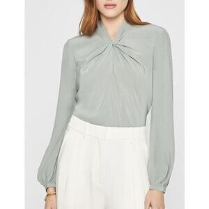Club Monaco Twist Neck Top Satin Long Sleeve Blouse Iron Blue Small